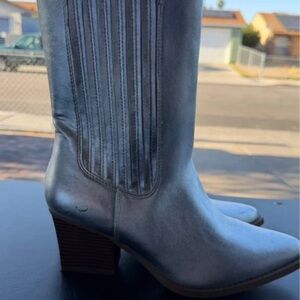 Forever 21 Silver Mid-Calf Block Heel Boots